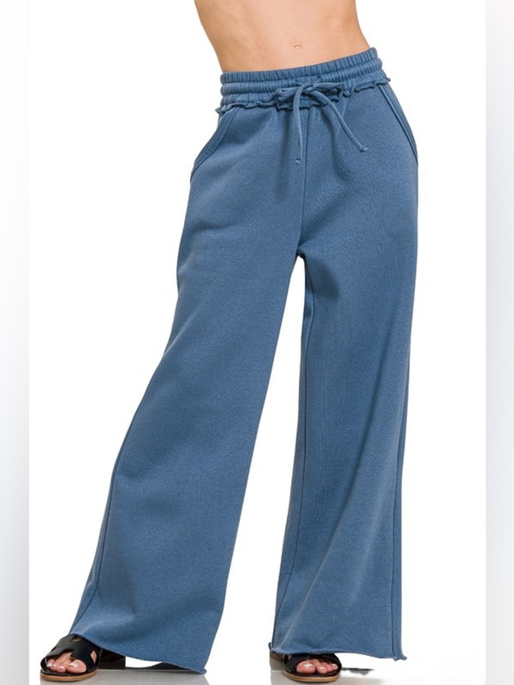DEAL✨Casual Solid Wide Leg Sweatpants- Blue